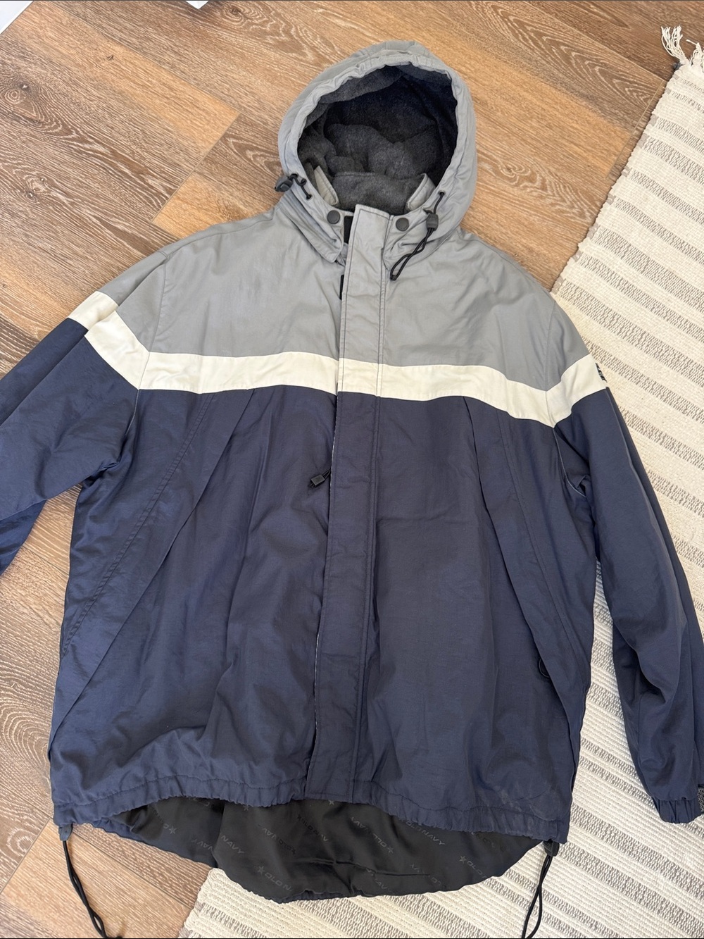 Men's XXL Navy and Gray Hooded Windbreaker Jacket